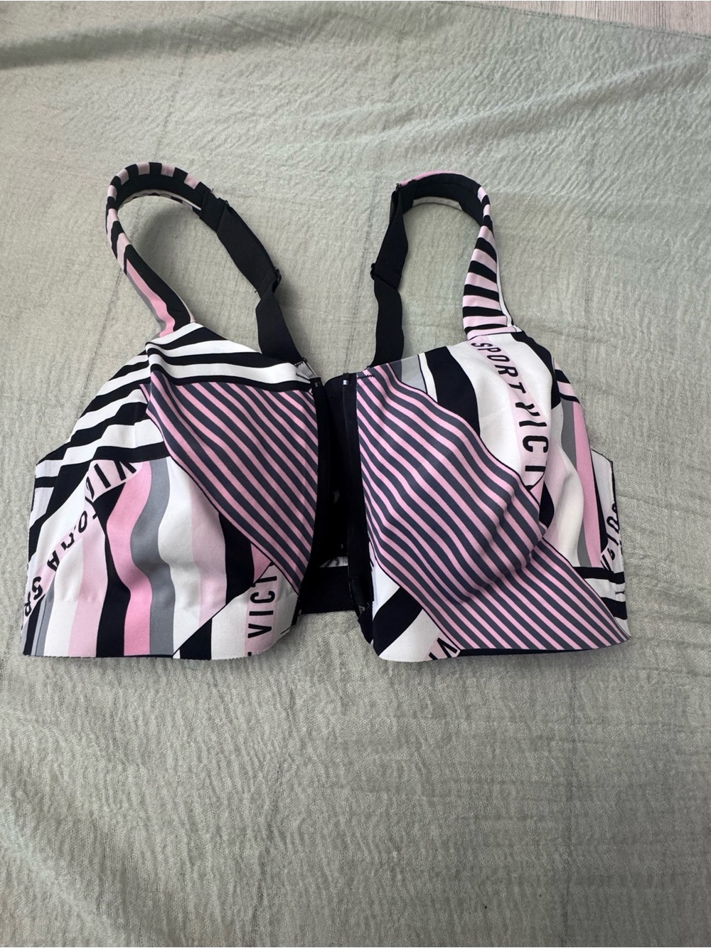 Victoria's Secret Pink, Black & White Striped Sports Bra